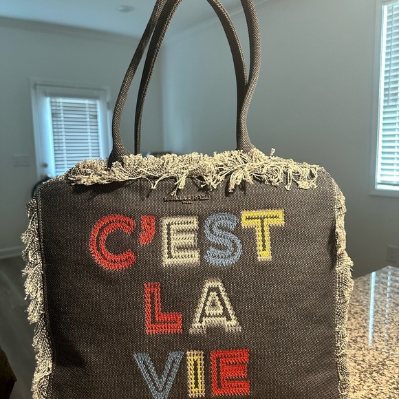 Karl Largerfeld NWT MARGOT FRINGE ZIP CANVAS TOTE - Picture 1 of 6